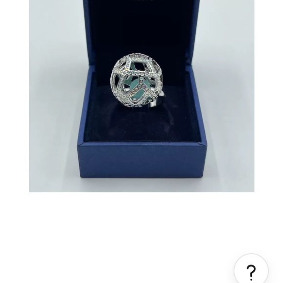 NWOT Swarovski Rhodium Silver Crystal Mesh Ball Ring w/Jade Ball Inside w/Box - Picture 2 of 6